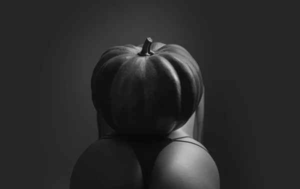 Halloween Party Sexy Woman Big Ass Halloween Witch Carved Pumpkin — Stock Fotó