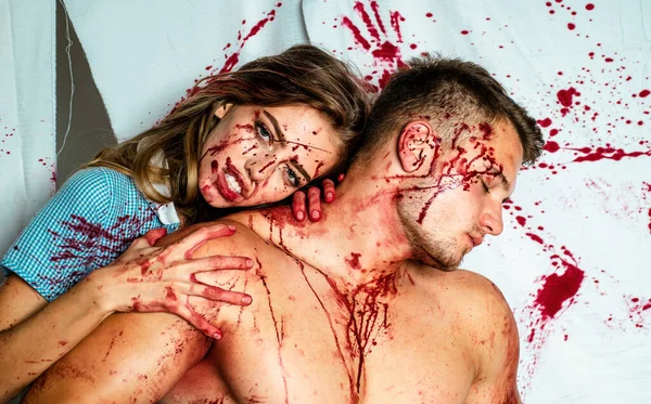 Furchterregendes Zombie Paar Blutiges Verliebtes Halloween Paar Blutiges Durcheinander Tierischer — Stockfoto