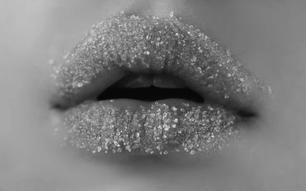 Des Lèvres Sucre Lèvres Serrées Avec Sucre Soins Beauté Cosmétiques — Photo