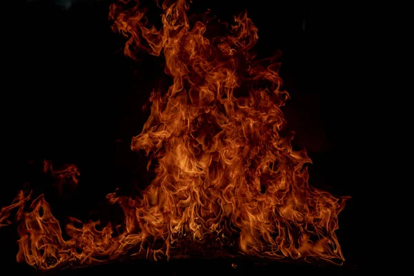 Текстура Вогню Чорному Тлі Абстрактний Фон Вогню Великий Палаючий Вогонь — стокове фото