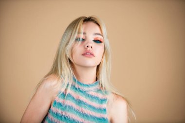 Sensual blonde female model portrait. Young beauty woman face. Sexy look. Beautiful young woman with clean perfect skin