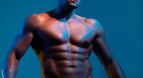 Close up on perfect abs. Strong bodybuilder with six pack. Men abs. Fitness abdominal muscle. Man six pack