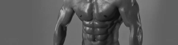 Banner Templates Muscular Man Muscular Torso Six Pack Abs Muscle — Stock Photo, Image