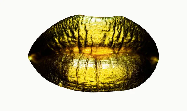 Şehvetli Altın Dudaklı Kadın Kadınlar Doğal Altın Dudak Kız Ağzı — Stok fotoğraf
