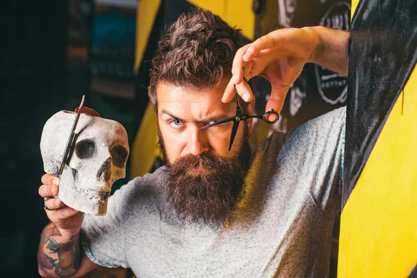 Bearded Stylish Barber Shop Client Shaving Man Razor Man Man — Stock Photo, Image