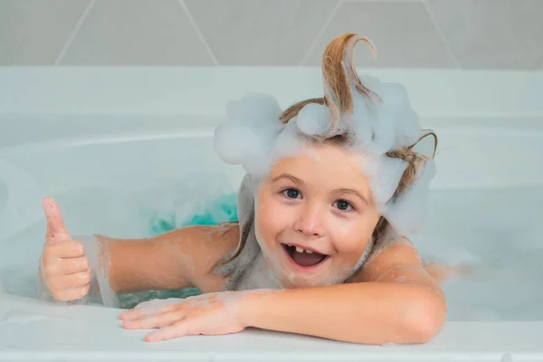 Children Bathing Kid Bathes Bath Foam — Stock Photo, Image