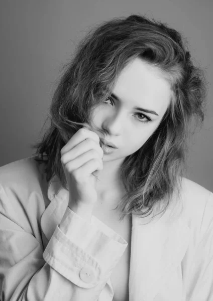 Portret Van Sensuele Vrouw Wit Shirt Mode Stijl Vogue — Stockfoto