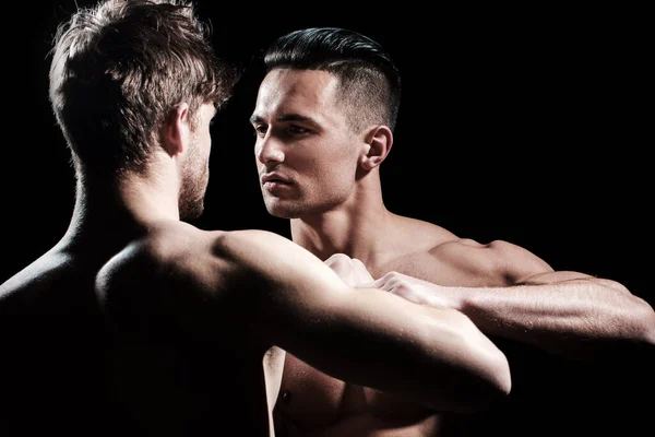 Mannen Vechten Naakt Bovenlijf Van Twee Mannen Naakt Lichaam Naakt — Stockfoto