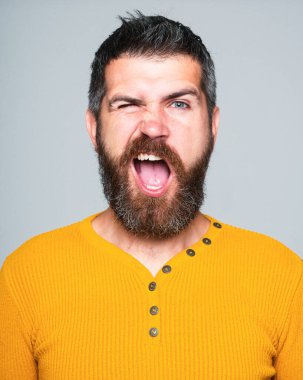 Happy bearded man. Human emotions. Closeup portrait of smiling man