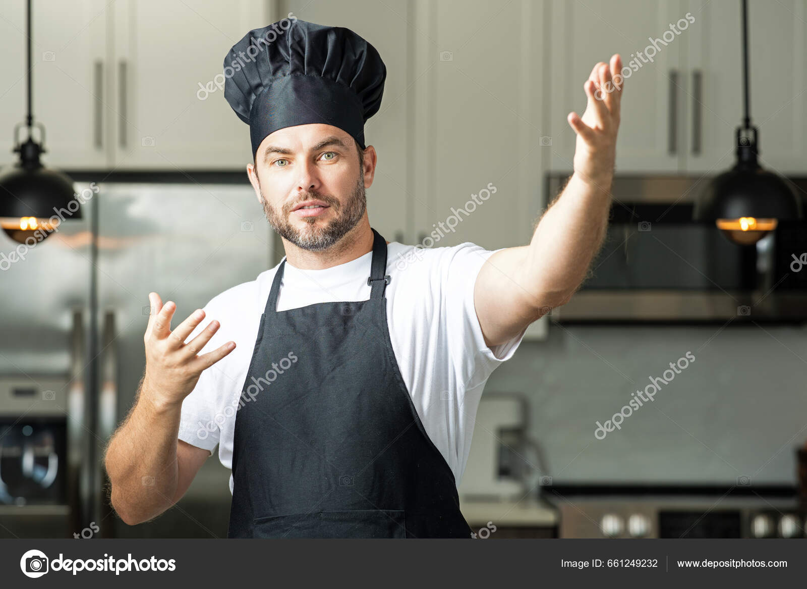 Profesional en cocina. hombre con delantal de hipster de cocinero
