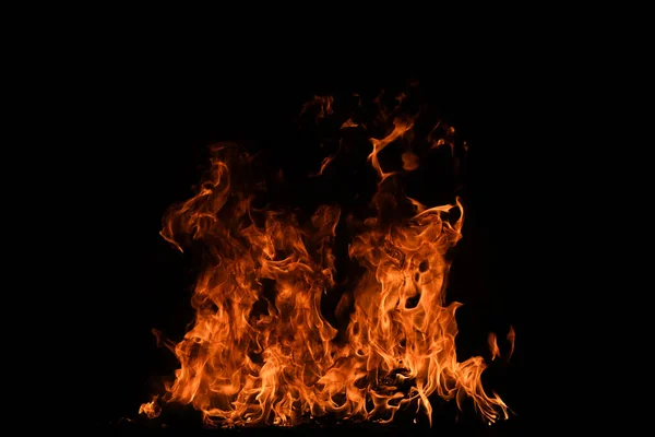 Feuerflamme Brennt Und Feuer Glüht Auf Schwarzem Hintergrund — Stockfoto