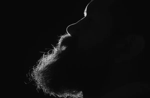 Sombra Masculina Barbudo Closeup Perfil Homem Barbudo Com Barba Barbudo — Fotografia de Stock