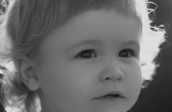 Portret Małego Blondyna Zbliżenie Słodkie Dzieciaki Przycięte Twarzy Pozytywne Emocjonalne — Zdjęcie stockowe