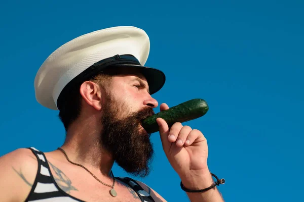 Funny Captain Sailor Wearing Hat Seaman Fun Portrait Serious Funny — Stock Photo, Image