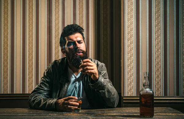 Man Drinking Whiskey Brandy Cognac Degustation Tasting Man Glass Brandy — Stock Photo, Image