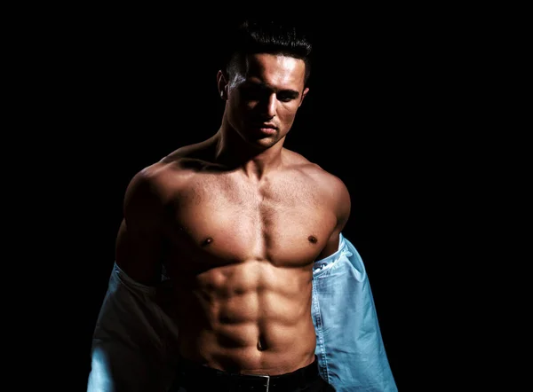Homem Sexy Muscular Com Tronco Encaixe Jovem Com Corpo Bonito — Fotografia de Stock