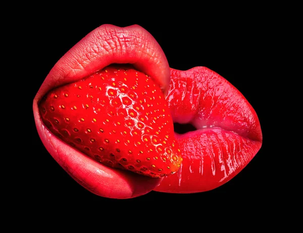 Sexy Lips Kiss Kissing Mouth Passion Kisses Kissed Black Background — Stock Photo, Image