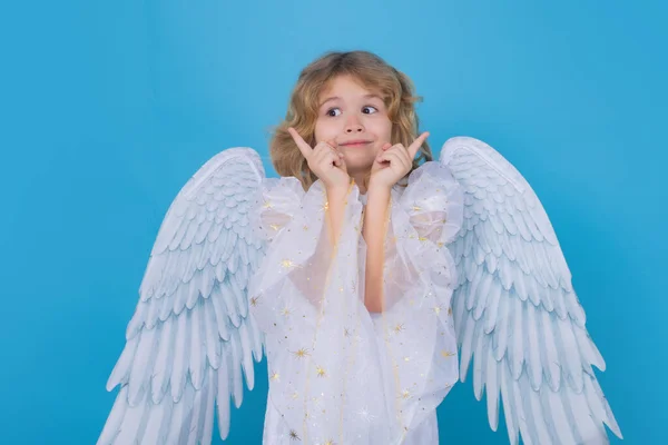 Little Cute Child Angel Costume Isolated Background Kid Angel Wings — Fotografia de Stock