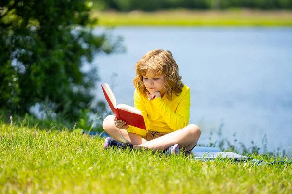 Niño Con Libro Educación Temprana Para Niños Vacaciones Verano Con —  Fotos de Stock