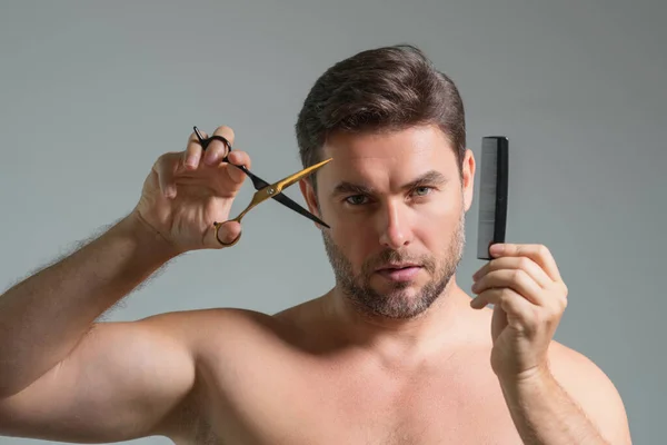 Men Hairstyle Haircut Guy Scissors Mens Haircare Beauty Barber Concept — Stock Photo, Image