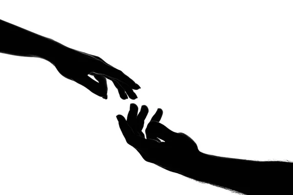 伸出手来 伸出手来 性感的触摸手指 两只手试图触摸 亚当签名 人际关系 结合在一起 男人和女人的手互相伸出手来用手去摸 — 图库照片