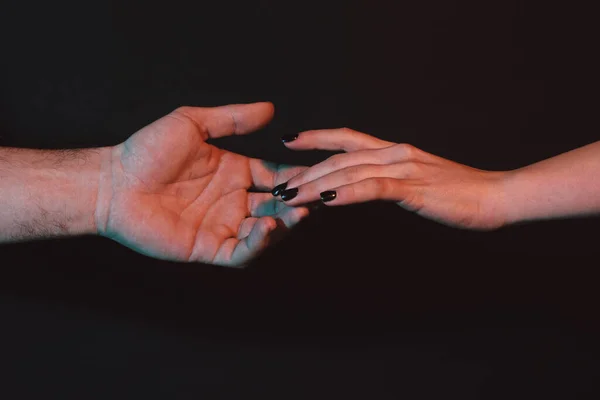 Chegando Tocando Duas Mãos Alcance Mão Dedos Sensíveis Toque Duas — Fotografia de Stock