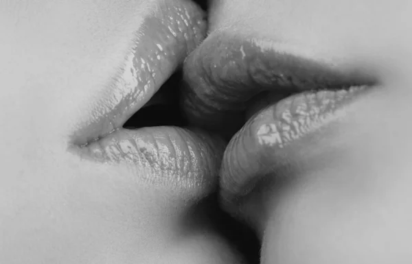 Beijos Lésbicas Beijos Casal Caucasiano Beijo Fechar — Fotografia de Stock