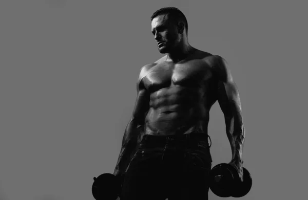 Oefening Voor Spieren Biceps Musculaire Bodybuilder Guy Doet Oefeningen Met — Stockfoto