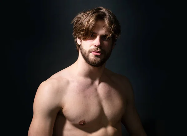 Portrét Detailní Záběr Mladého Sexy Pohledného Muže Mužský Model Svalnatý — Stock fotografie