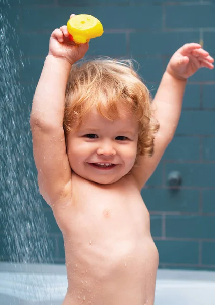 Chuveiro Crianças Banho Bebé Retrato Banho Criança Banho Com Espuma — Fotografia de Stock