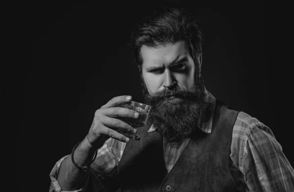 Tablier Barman Cuir Tenant Cocktail Whisky Verre Vieille Boisson Whisky — Photo