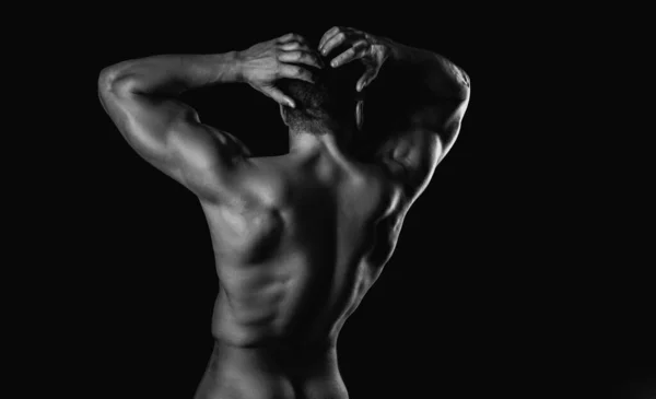 Joven Hombre Desnudo Culo Espalda Negro Aislado Fondo Concepto Metrosexual — Foto de Stock