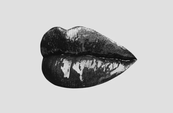 Bibir Merah Muda Mulut Wanita Seksi Dengan Lipstik Terisolasi Pada — Stok Foto