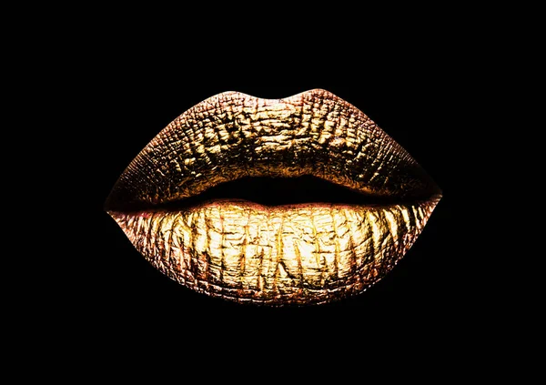 Χρυσό Χείλος Closeup Άποψη Της Σεξουαλικής Όμορφο Θηλυκό Κλειστά Χρυσά — Φωτογραφία Αρχείου