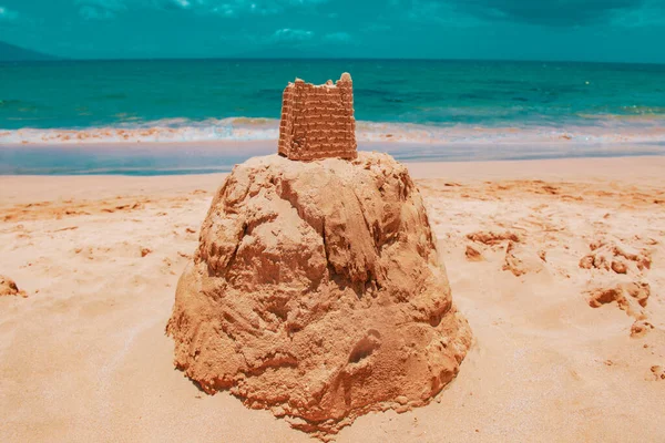 Sand Castle Beach Golden Sand Turquoise Ocean Water Panoramic Sea — Stock Photo, Image