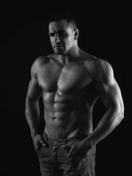 Sexy Man Black Handsome Fitness Young Bodybuilder Naked Torso — Stockfoto
