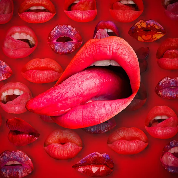 唇と口 赤い背景の女性の唇 — ストック写真