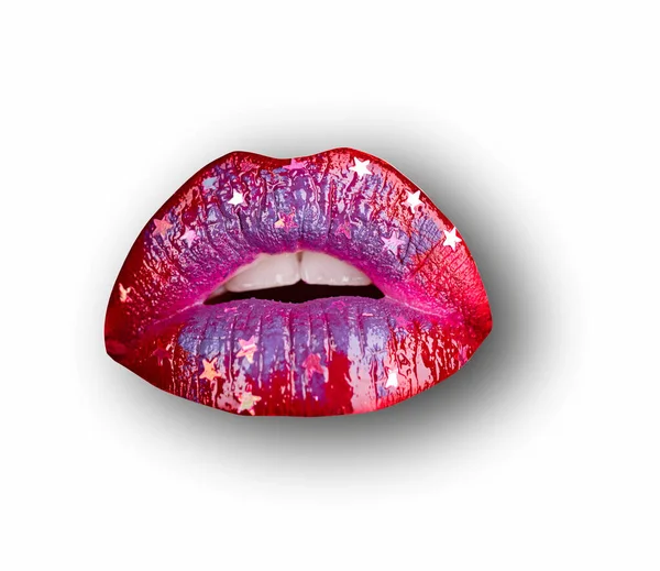 Lips White Isolated Background Clipping Path Mouth Red Lip Close — Stock fotografie