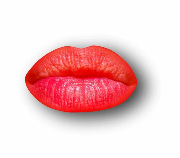 Female Lips White Isolated Background Clipping Path Woman Mouth Red — Fotografia de Stock