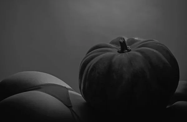 Pumpkins Sexy Ass Female Sensual Ass Red Panties Pumpkin Womens — Stock Fotó