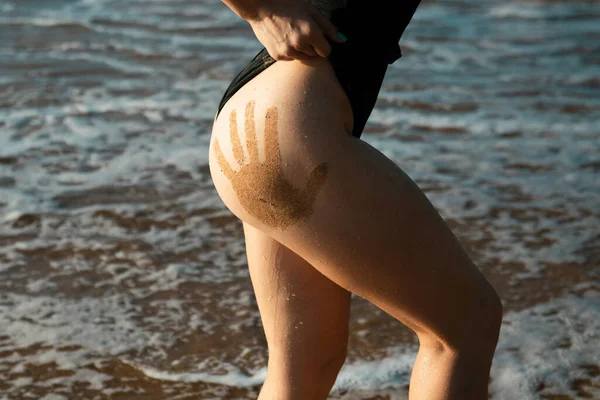 Closeup Womans Butt Sexy Buttocks Bikini Malaysia Dominican Sea Background — Stock Photo, Image