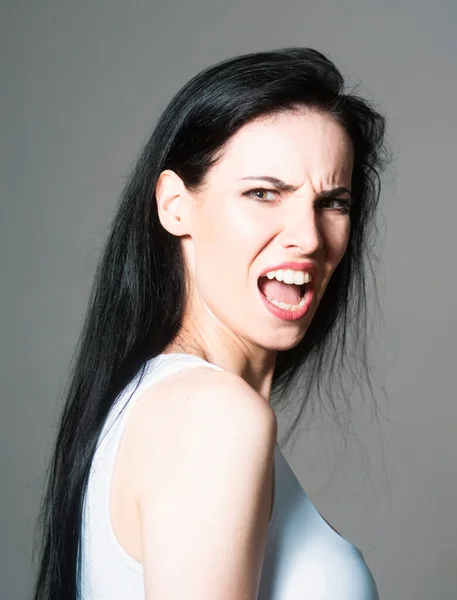 Angry Woman Face Upset Girl Screaming Hate Rage Pensive Woman — Fotografia de Stock