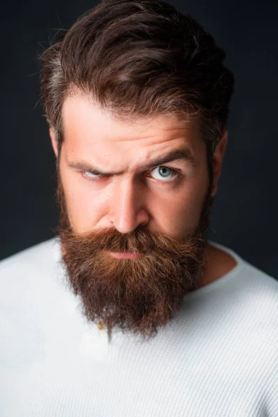 Portrait Stylish Handsome Young Man Beard Standing Black Wall — Stock Photo, Image