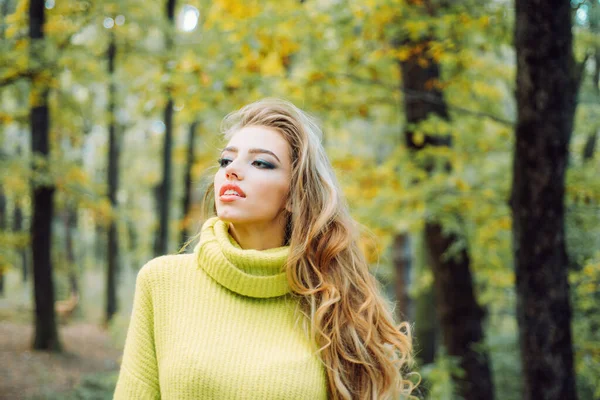 Outdoor Portret Prachtige Brunette Model Meisje Met Zonnige Daglicht Herfst — Stockfoto