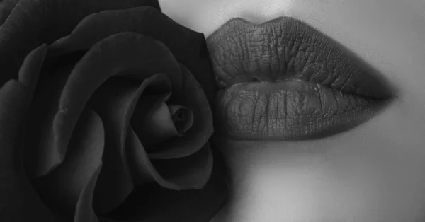 Sexuell Volle Lippen Lippen Mit Lippenstift Nahaufnahme Sinnliche Frauenlippen Mit — Stockfoto