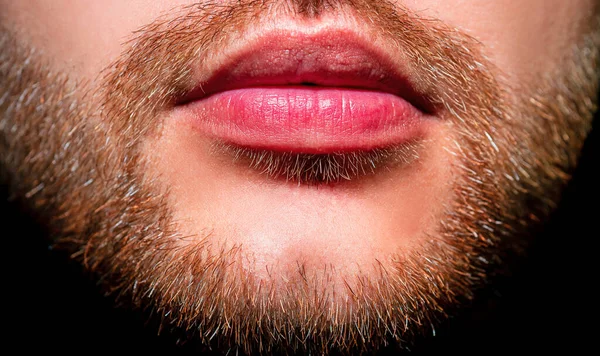 Manliga Läppar Stiliga Man Munnar Nära Håll — Stockfoto