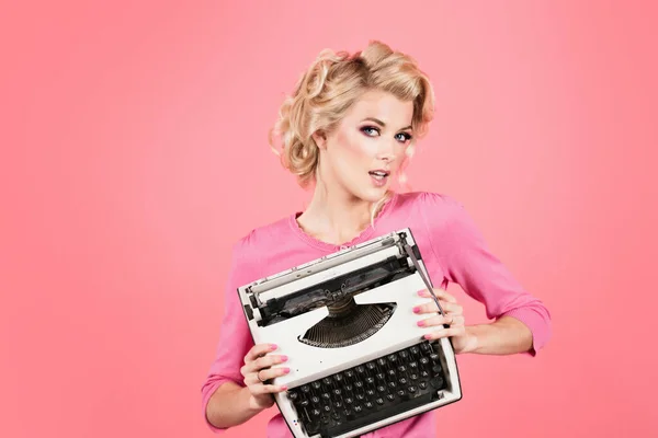 Sensual Business Woman Retro Secretary Office Vintage Glasses Typewriter Accountant —  Fotos de Stock