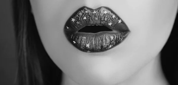 Sexy Colseup Lip Make Lippenstift Lipgloss Schoonheidsmodel Vrouwelijke Cosmetica — Stockfoto