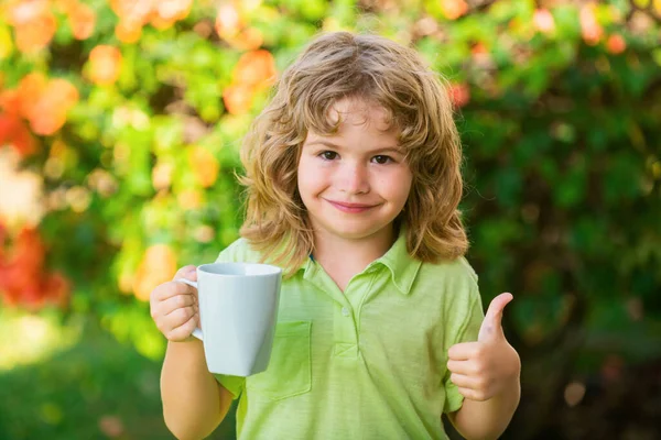 Çocuk Bahçede Çay Içiyor Çocukları Iyileştirmek Bağışıklığı Mevsimsel Virüsten Korumak — Stok fotoğraf