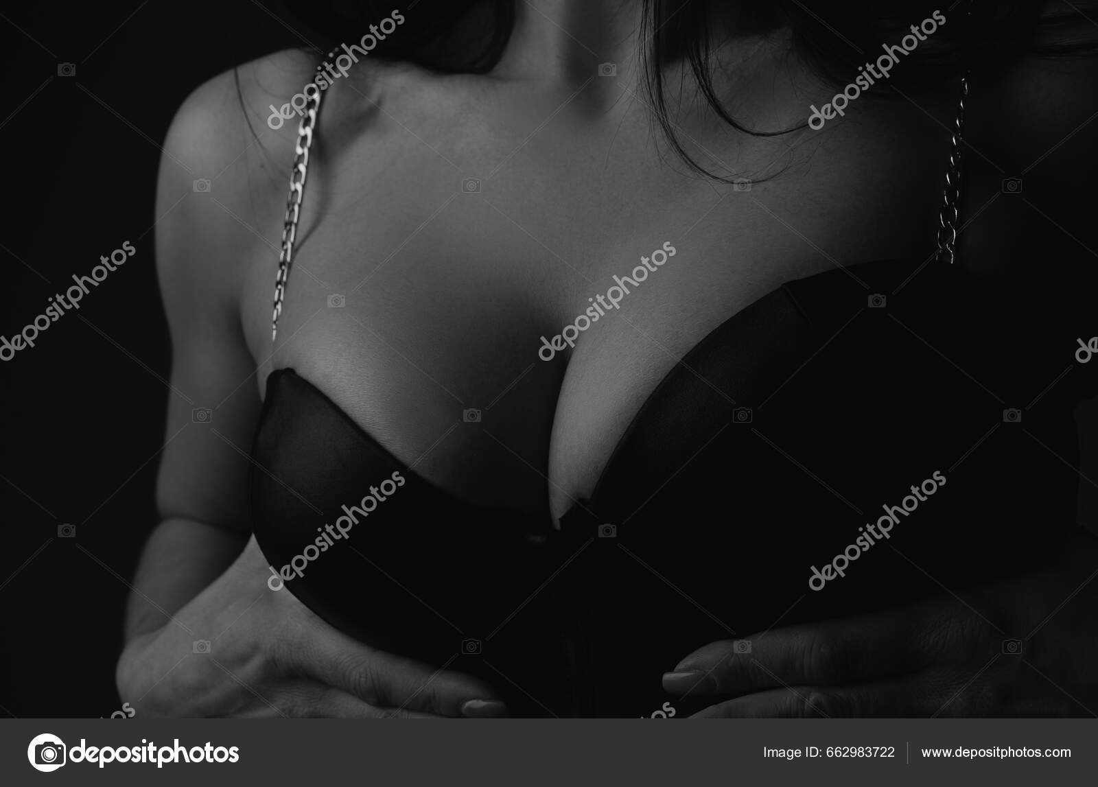 Lingerie Fit Model. Women Breasts. Sexy Breas, Boobs In Bra, Sensual Tits.  Beautiful Slim Female Body. Closeup Of Sexy Girl Boob In Black Bra. Stock  Photo, Picture and Royalty Free Image. Image